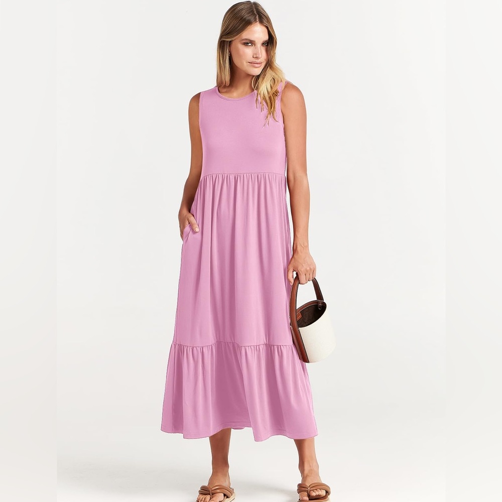 Sleeveless Pink Maxi Dress with Pockets
